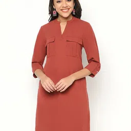 HOUSE OF S Mandarin Collar Cuffed Sleeves Crepe A-Line Dress-image-74