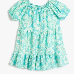 Koton Girls Tropical Printed Puff Sleeves Gathered A-Line Dress-picture-19