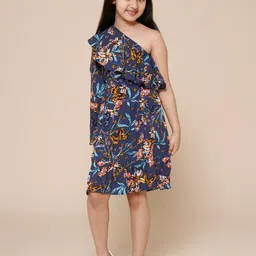 PICCOLO Girls Floral Printed One Shoulder Ruffled A-Line Dress-picture-17