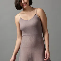 SHOWOFF Women Solid Acrylic Above Knee A-Line Dress-image-61