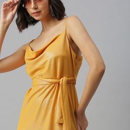 SHOWOFF Yellow Scuba A-Line Dress-picture-24