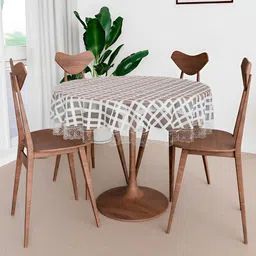 Kuber Industries White & Transparent Checked 4 Seater Round Table Linen-picture-36