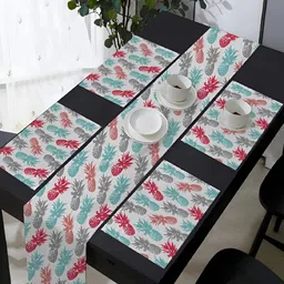 OASIS Pink & White 5 Pieces Printed Cotton Table Mats with Runner-picture-27
