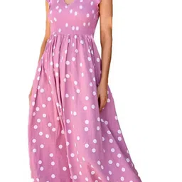 StyleCast Purple Polka Dot Printed V-Neck Cotton Casual Fit & Flare Midi Dress-picture-36