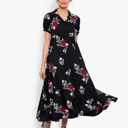 Indietoga Floral Printed Crepe Fit & Flare Long Maxi Dress image 1