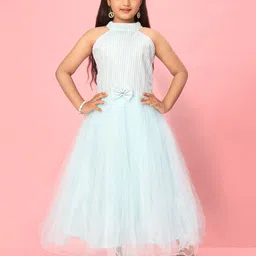 Muhuratam Girls Striped Halter Neck Maxi Fit & Flare Dress-picture-16