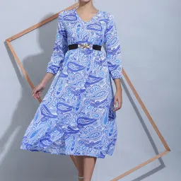 SQew Floral Printed Fit & Flare Midi Ethnic Dress-picture-28