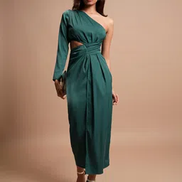 Tokyo Talkies Green One Shoulder A-Line Midi Dress-picture-22