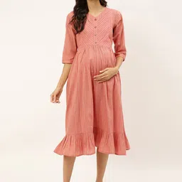 Negen Striped V-Neck Maternity Cotton Fit and Flare Dress-picture-28