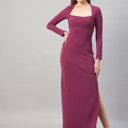 Orchid Blues Square Neck Long Sleeves Maxi Sheath Dress-picture-15