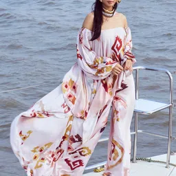 NIRMOOHA Floral Print Off-Shoulder Satin Maxi Dress-picture-30