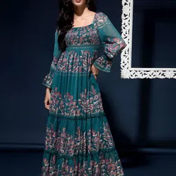 DRAPE AND DAZZLE Floral Printed Smocked Maxi Dress-picture-12