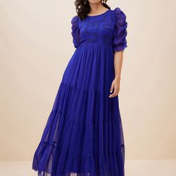 Antheaa Embellished Puff Sleeves Chiffon Fit and Flare Maxi Dress-picture-37
