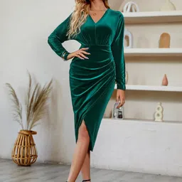StyleCast Green V-Neck Sheath Midi Dress-picture-27
