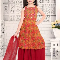 Lagorii Girls Printed Lagorii Sleeveless And Mirror worked Clothing Set-image-81