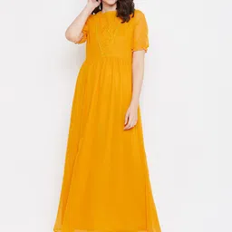 La Zoire Mustard Yellow Georgette Maxi Dress-image-7