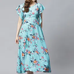 Sasimo Women Blue & Orange Floral Maxi Dress-picture-2