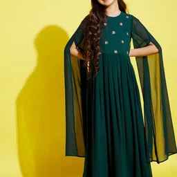 Cherry & Jerry Green Georgette Ethnic Maxi Dress-picture-12