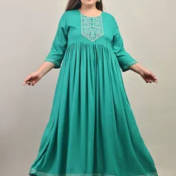 Swasti Plus Size Round Neck Gathered Ethnic Motifs Embroidered Gown Dress-picture-32