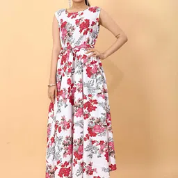 Rhey Floral Printed Boat Neck Belted Maxi Dress-picture-11