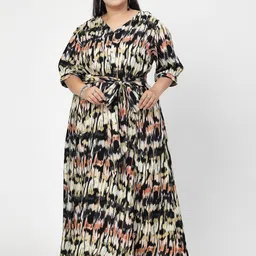 plusS Round Neck Puff Sleeves Print Maxi Plus Size Dress-picture-35