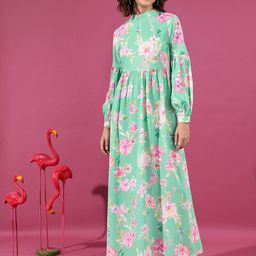 Tokyo Talkies Green & Pink Floral Printed Maxi Dress-picture-34