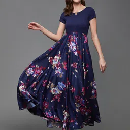 Miss Chase Navy Blue Floral Print Maxi Dress image 1