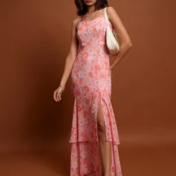 Tokyo Talkies Pink Floral Printed Shoulder Straps Maxi Dress-picture-15