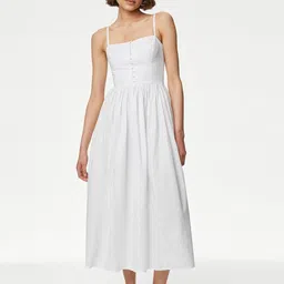 Marks & Spencer Shoulder Straps Smocked Pure Cotton Fit and Flare Maxi Dress image 1