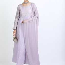 Vishudh Women Mauve Ethnic Motifs Printed A-Line Kurta With Dupatta-picture-20