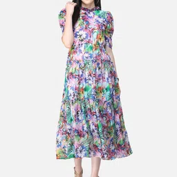 SCORPIUS Floral Print Georgette Fit & Flare Midi Dress-picture-31