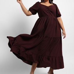 Instafab Plus Checked Sweetheart Neck Puff Sleeves Tiered A-Line Midi Dress-picture-29