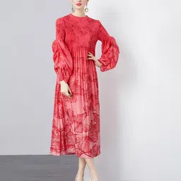 JC Collection Women Print Puff Sleeve Fit & Flare Midi Dress-image-29