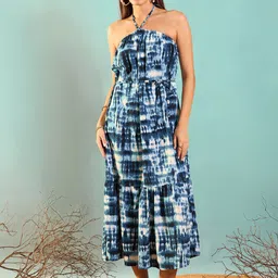 RARE Tie and Dye Print Halter Neck Fit & Flare Midi Dress-picture-11