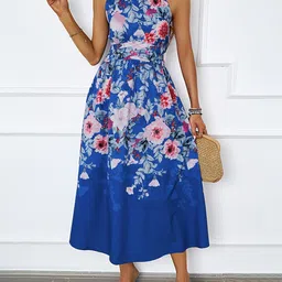 JC Mode Floral Printed Halter Neck Fit & Flare Midi Dress-picture-26