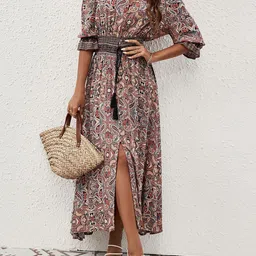 StyleCast Brown Animal Print Cotton Fit & Flare Midi Dress-picture-16