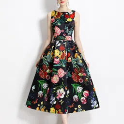 JC Collection Floral Printed Boat Neck Fit & Flare Midi Dress-picture-26