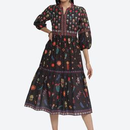 Biba Ethnic Motifs Print Puff Sleeve Fit & Flare Midi Ethnic Dress-picture-9