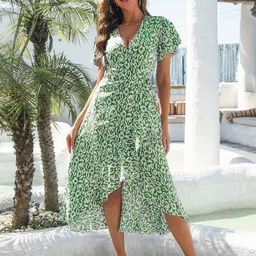 StyleCast Green Animal A-Line Midi Dress image 1