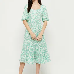 max Girl Green Floral A-Line Midi Dress image 1
