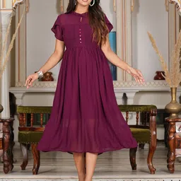 IKRASS Women Pleated Fit And Flare Midi Dress-image-96