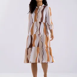 AASK Abstract Printed Tiered Crepe Fit & Flare Midi Dress-picture-29