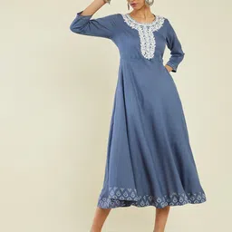 Soch Floral Embroidered Ethnic Fit And Flare Midi Dress-picture-41
