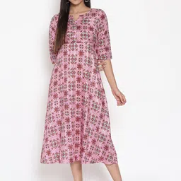 AURELIA Pink Floral Ethnic A-Line Midi Dress-picture-12