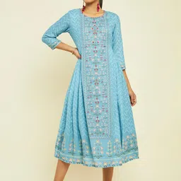 Soch Round Neck Ethnic Motifs Printed Cotton Fit and Flare Ethnic Dress-picture-41