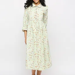 MeeMee Floral Printed Puffed Sleeves Ruffled Maternity Shirt Style Midi Dress-picture-18