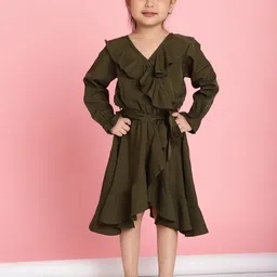 MINI & MING Girls V-Neck Ruffled Crepe Midi Dress-picture-37