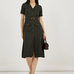 Styli Women Lapel Collar Solid Regular Sleeves A-Line Midi Dress-picture-14