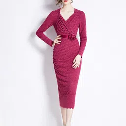 JC Collection Self Designed V-Neck Sheath Midi Dress-picture-19