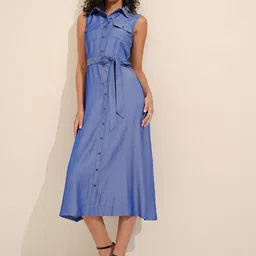 CHIC BY TOKYO TALKIES Denim Shirt Midi Dress-image-73